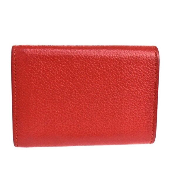 SAINT LAURENT Logo Mini Trifold Wallet Purse Leather Red Italy - Picture 3 of 10